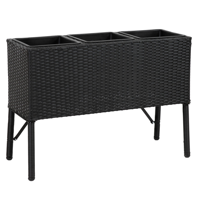 Sunnydaze 3-Section Wicker Raised Planter Box - Black