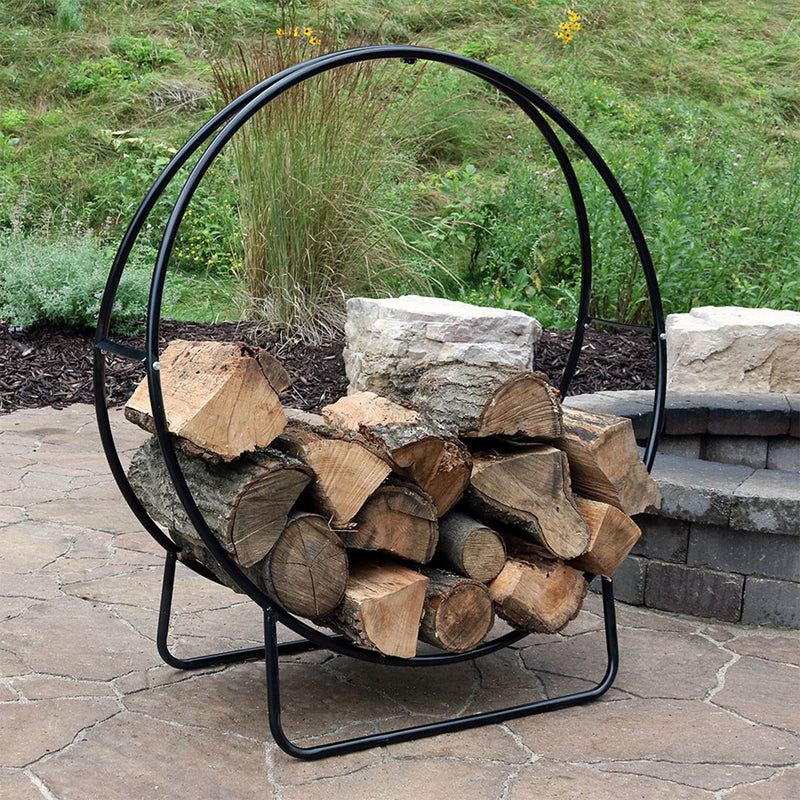 Sunnydaze Firewood Log Hoop Rack with Cover