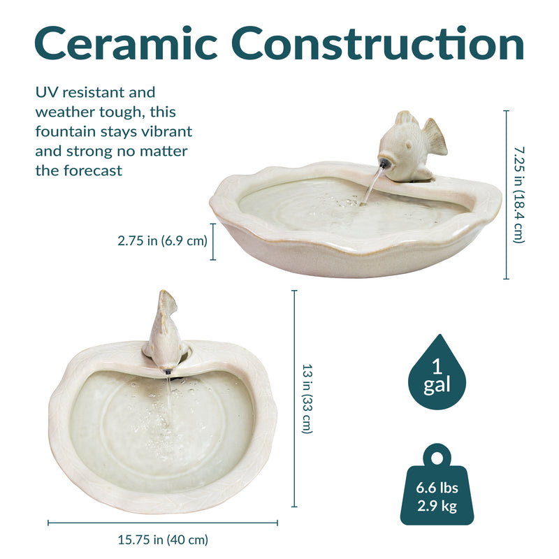 Sunnydaze Glazed Ceramic Fish Outdoor Water Fountain - 7"