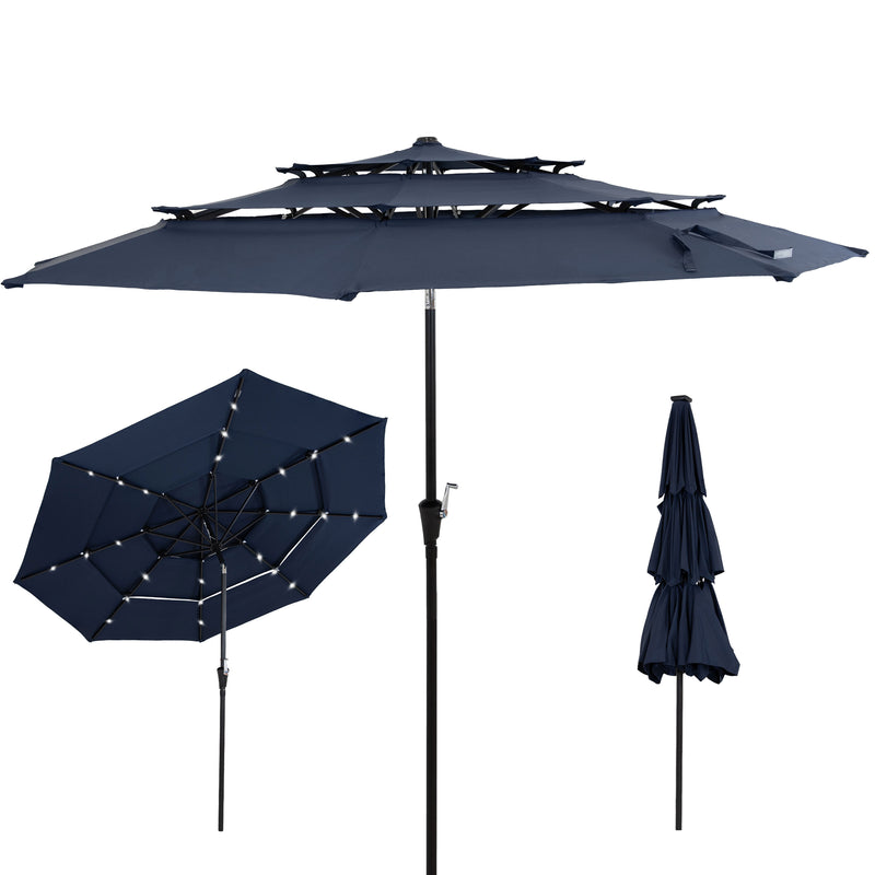 Sunnydaze 10 ft 3-Tier Solar Patio Umbrella with Lights, Tilt, and Crank Sunnydaze 10 ft 3-Tier Solar Patio Umbrella with Lights, Tilt, and Crank