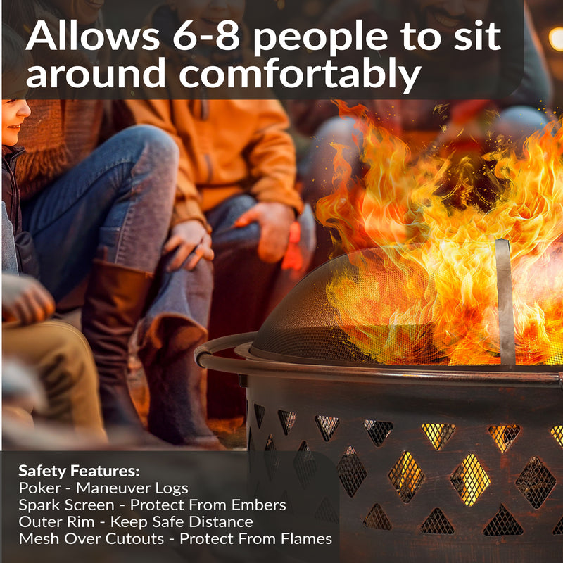 Sunnydaze Bronze Crossweave Wood-Burning Fire Pit with Spark Screen and Poker