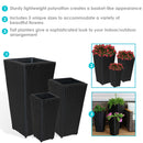 Sunnydaze Tall Square Polyrattan Planter - Set of 3 - Black