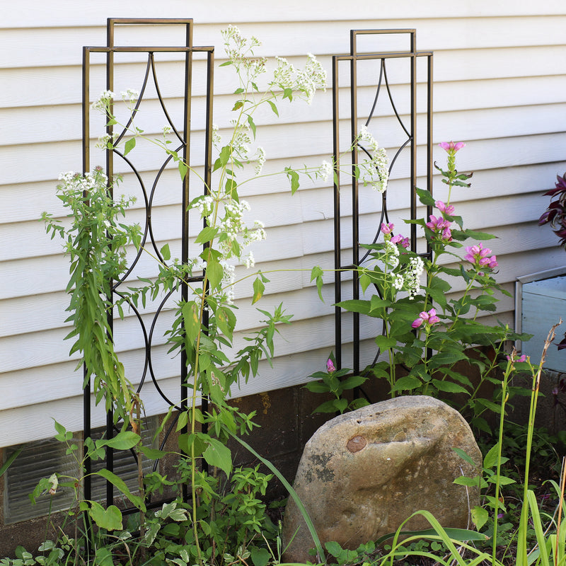 climbing plant trellis ideas Sunnydaze Chic Diamonds Design Steel Garden Plant Trellis 48In. Set of 2