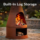Sunnydaze 70" H Steel Outdoor Chiminea Fire Pit with Built-In Log Holder
