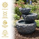 Sunnydaze 3-Tier Chiseled Basin Solar Powered Fountain for Garden, Patio, Yard or Balcony - Polyresin