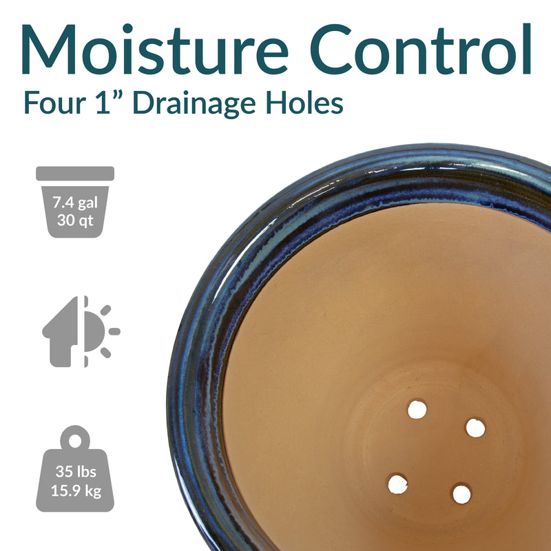 Sunnydaze Studio Glazed Ceramic Planter with Drainage Holes