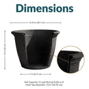 Black Sunnydaze Anjelica plastic planter, 15.25 in. diameter and 13 in. high, with dimensions shown.