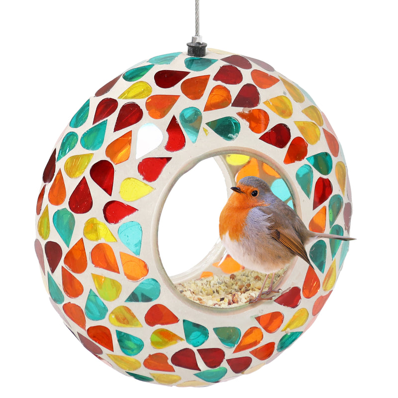 Sunnydaze Mosaic Glass Fly-Through Hanging Bird Feeder Colorful Confetti - 6.5-Inch
