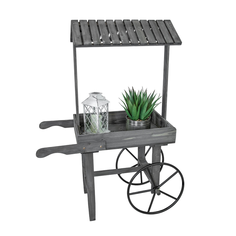 Sunnydaze Rustic, Vintage Flower Cart Display Stand with Wheels - Gray