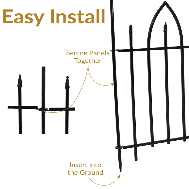Sunnydaze 2-Piece Gothic Iron Decorative Garden Border Fence - Black