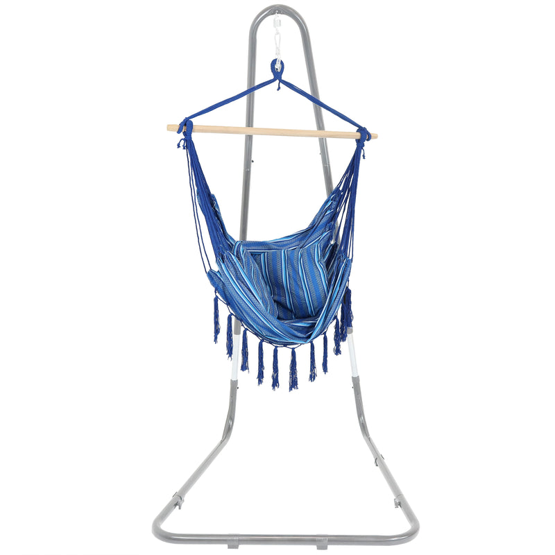 Sunnydaze Cushioned Hanging Hammock Chair - Cornflower Stripes