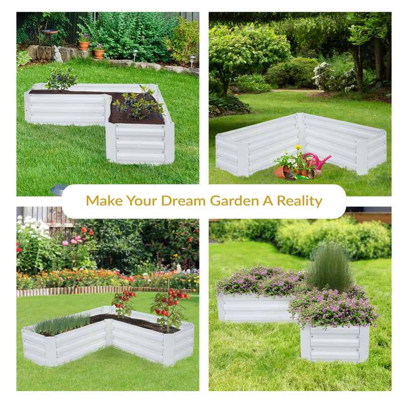Sunnydaze Galvanized Steel L-Shaped Raised Garden Bed
