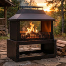 Sunnydaze Bronze Steel Outdoor Fireplace with Log Storage - 35" H