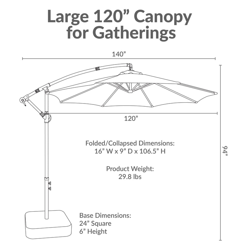 Sunnydaze 10 ft Offset Patio Umbrella with Base and Sandbag Weight