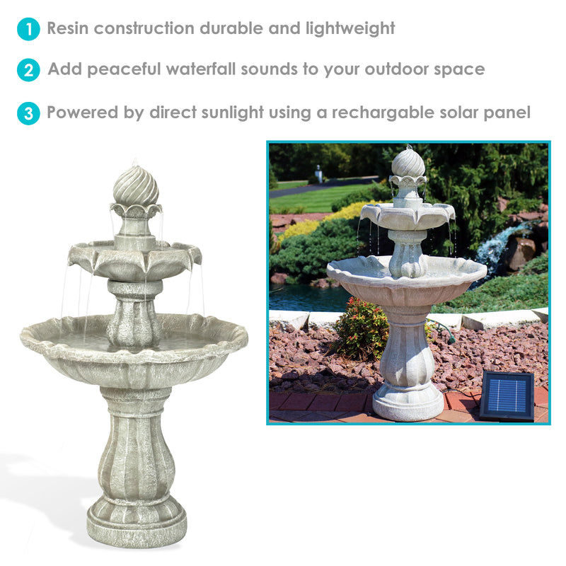 Sunnydaze 2-Tier Solar Outdoor Water Fountain with Battery Backup