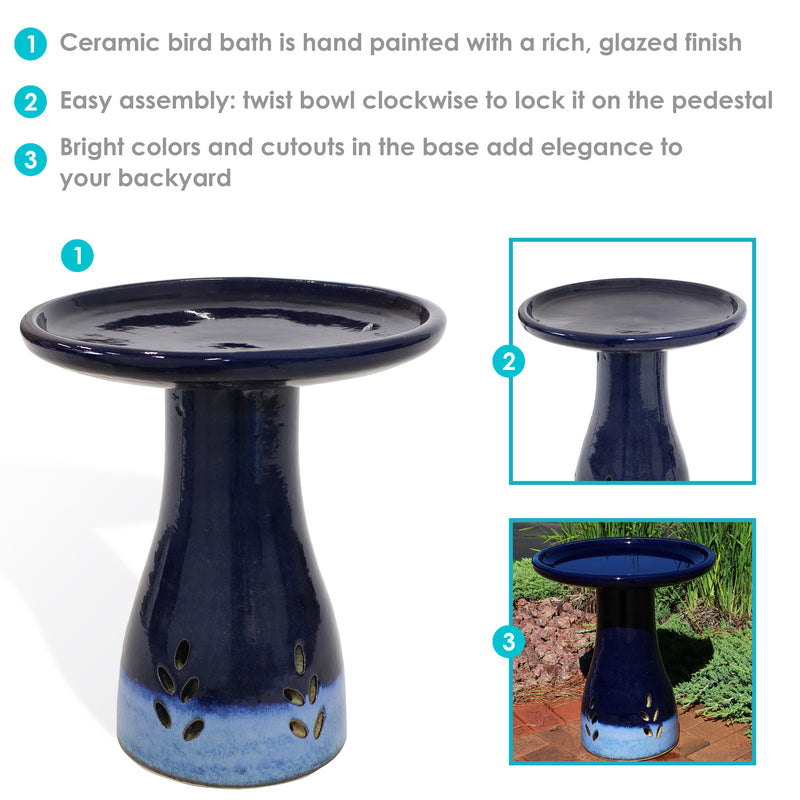 Sunnydaze Glazed Ceramic Classic Outdoor Bird Bath