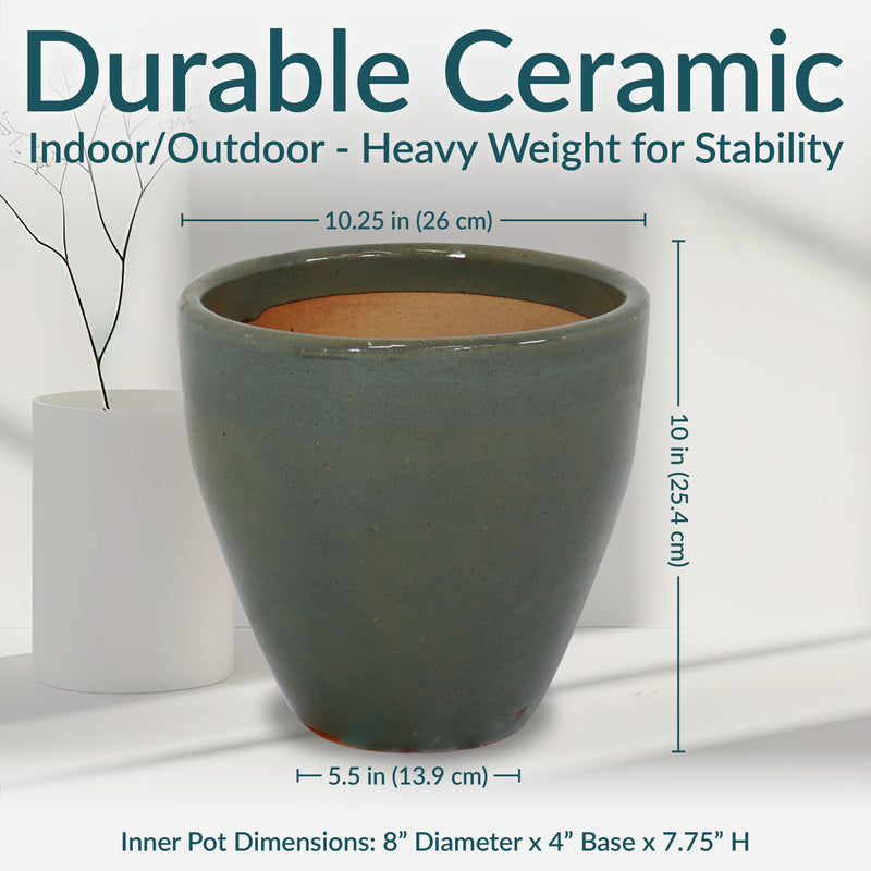 Sunnydaze Resort Glazed Ceramic Planter with Drainage Holes - Set of 2