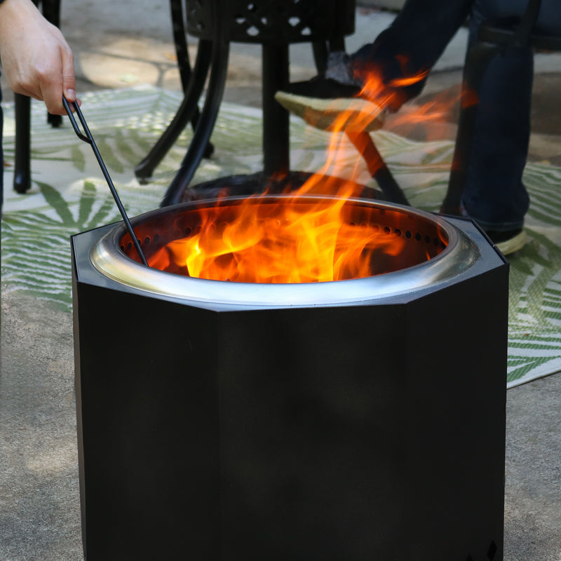 Sunnydaze Octagon Wood-Burning Stainless Steel Smokeless Fire Pit - 21.5"
