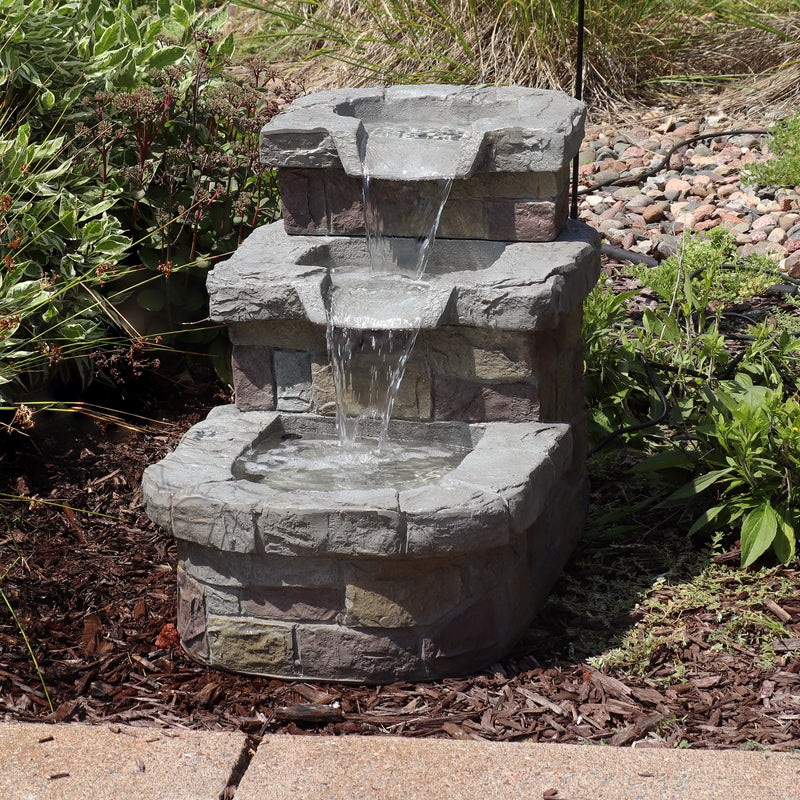 Sunnydaze 3-Tier Brick Steps Outdoor Fountain - 21"