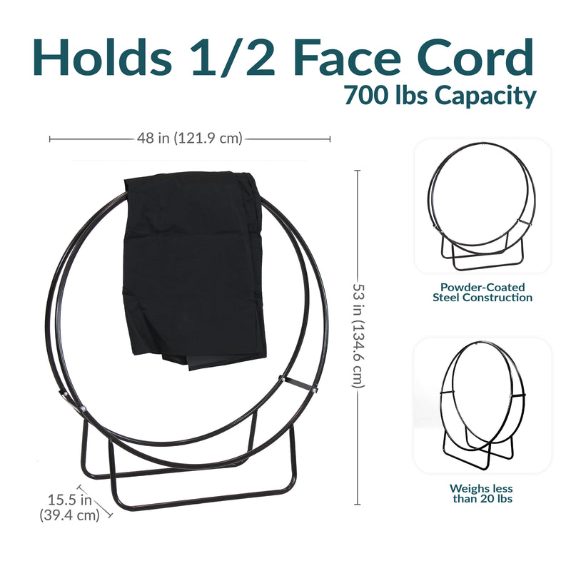 Sunnydaze Firewood Log Hoop Rack with Cover