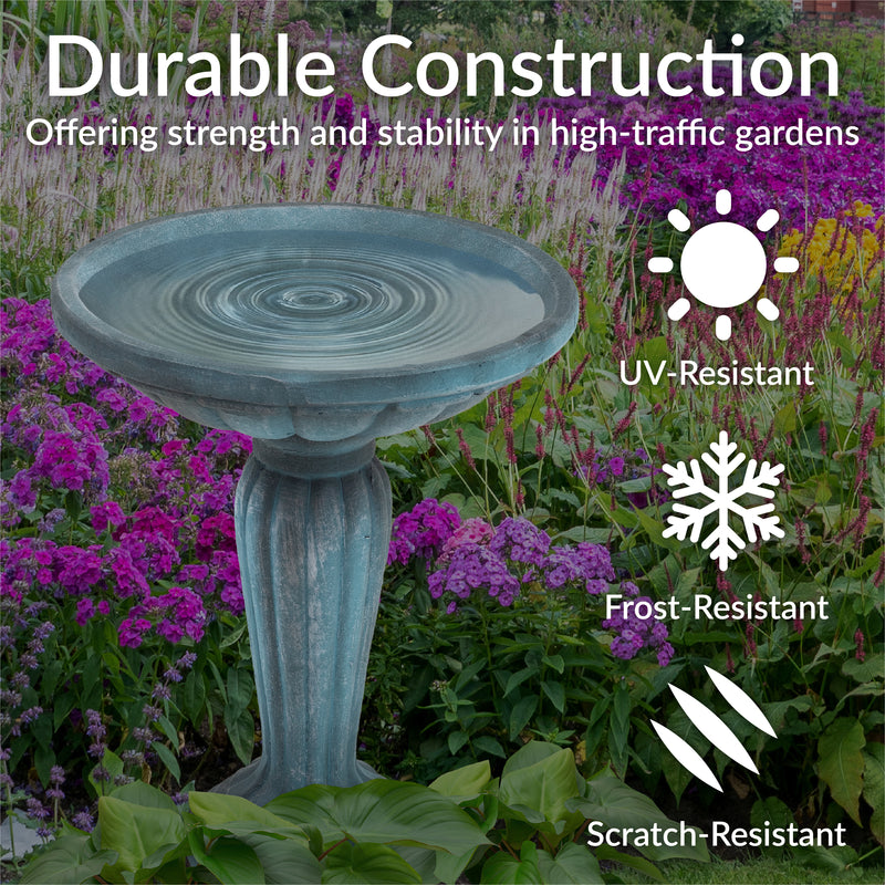 Sunnydaze Grecian Garden Reinforced Concrete Bird Bath - 20.25" H