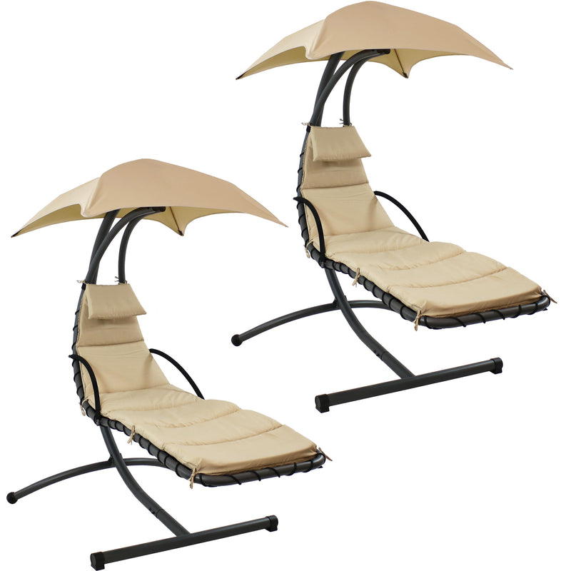 Sunnydaze Floating Chaise Lounger Chair with Canopy - Beige - 79-Inch - 2-Pack