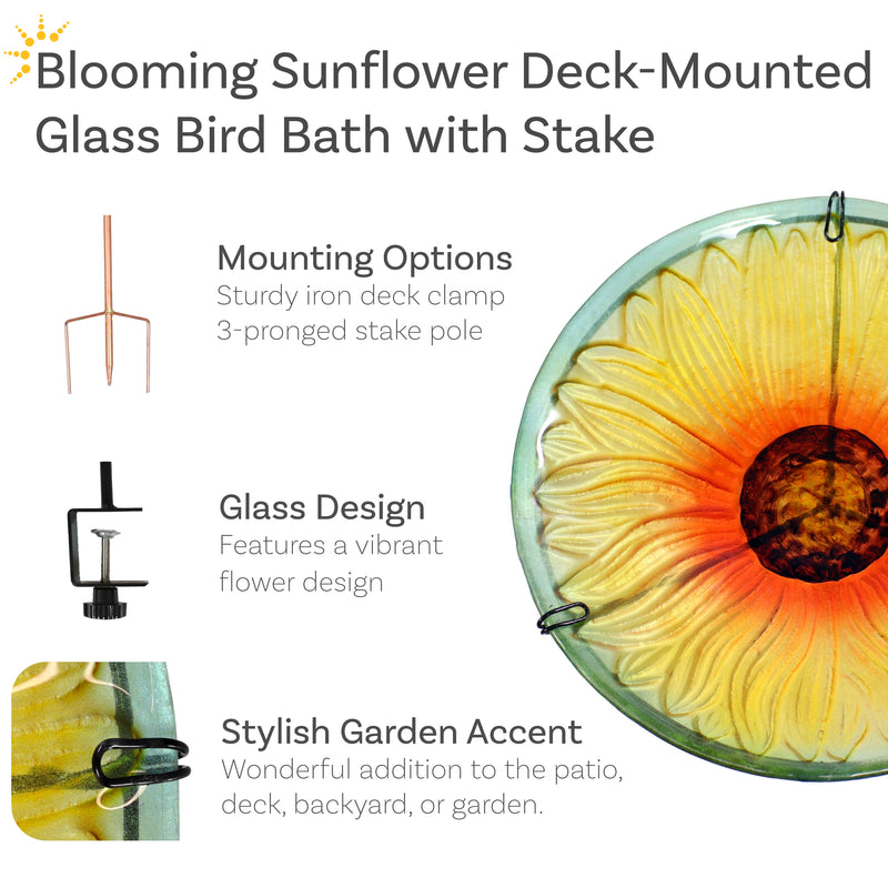 Sunnydaze Deck-Mounted/Staked Glass Bird Bath