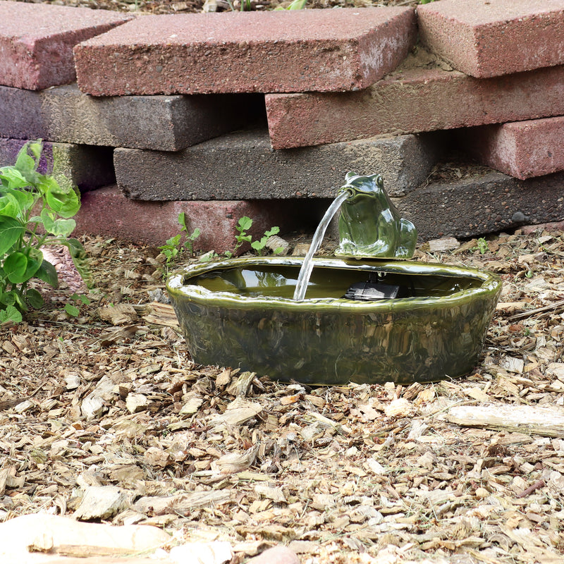 Sunnydaze Ceramic Frog Solar Fountain with Solar Pump and Panel - 7"