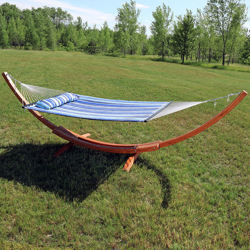 Sunnydaze 2-Person Double Rope Hammock with Wooden Stand