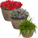 Sunnydaze Resin Faux Basketweave Outdoor Planter - Set of 3