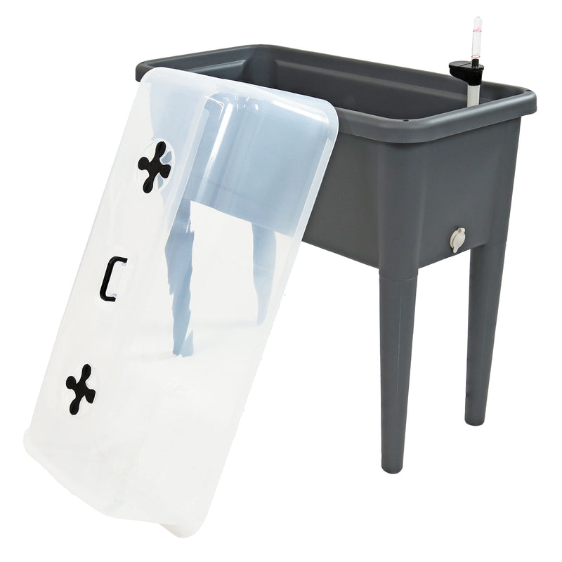 lidl self watering planter Sunnydaze Self-Watering Raised Garden Bed with Cloche Cover - 30" W x 14.5" D x 33" H