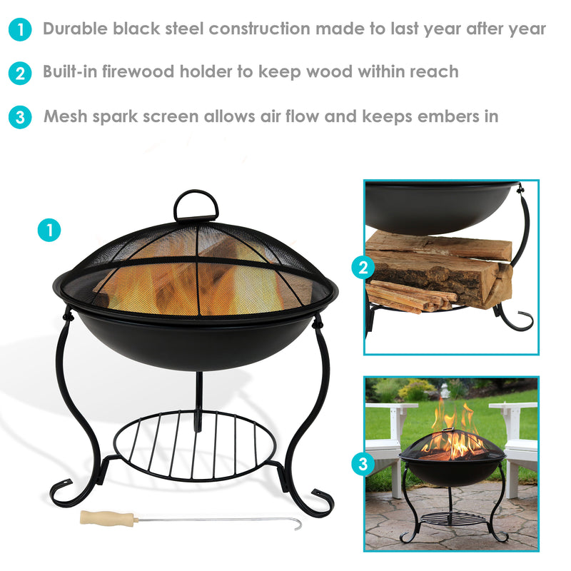 Sunnydaze Elegant Steel Fire Pit with Spark Screen - 18"