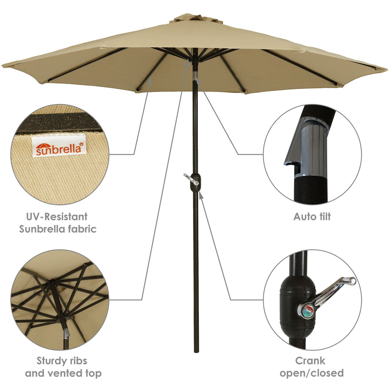 Sunnydaze 9' Aluminum Sunbrella Umbrella with Auto Tilt and Crank