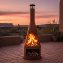 Sunnydaze 70" H Steel Outdoor Chiminea Fire Pit with Built-In Log Holder