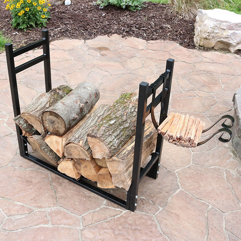 Sunnydaze Outdoor Log Storage Rack with Kindling Holder