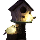 Sunnydaze Polyresin Bird House Statue Planter with Solar Lighted Birds
