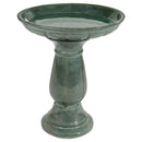 Sunnydaze Avignon Glazed Outdoor Ceramic Bird Bath - Green Mist - 18.75" H