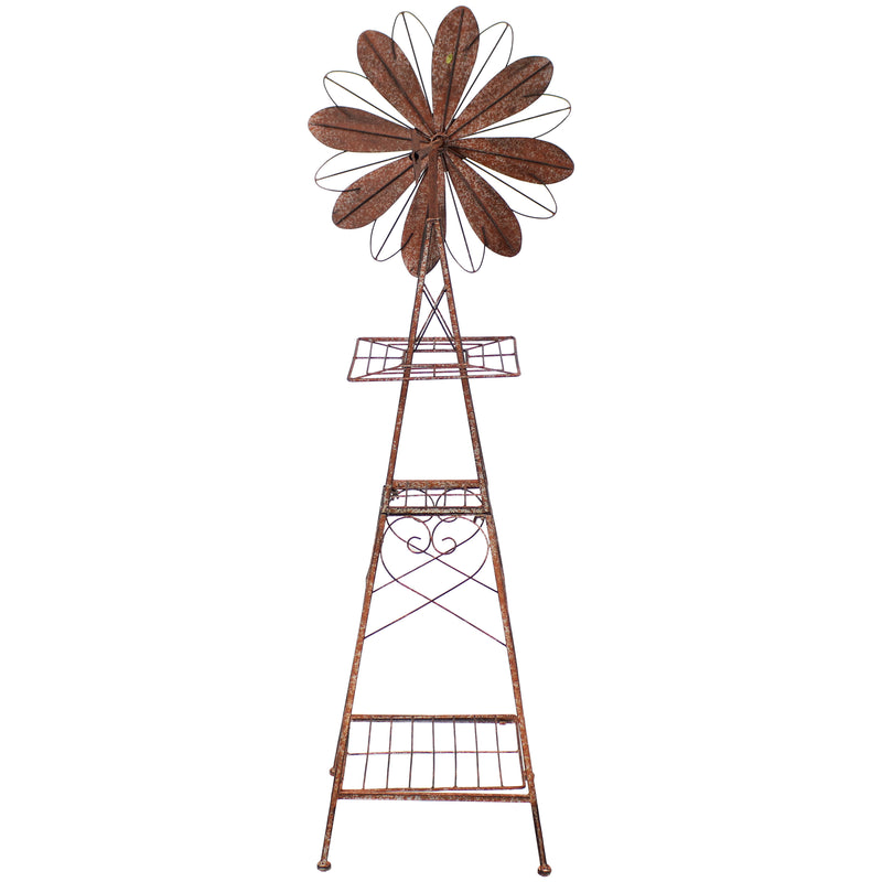 Back view of the rustic outdoor metal windmill.