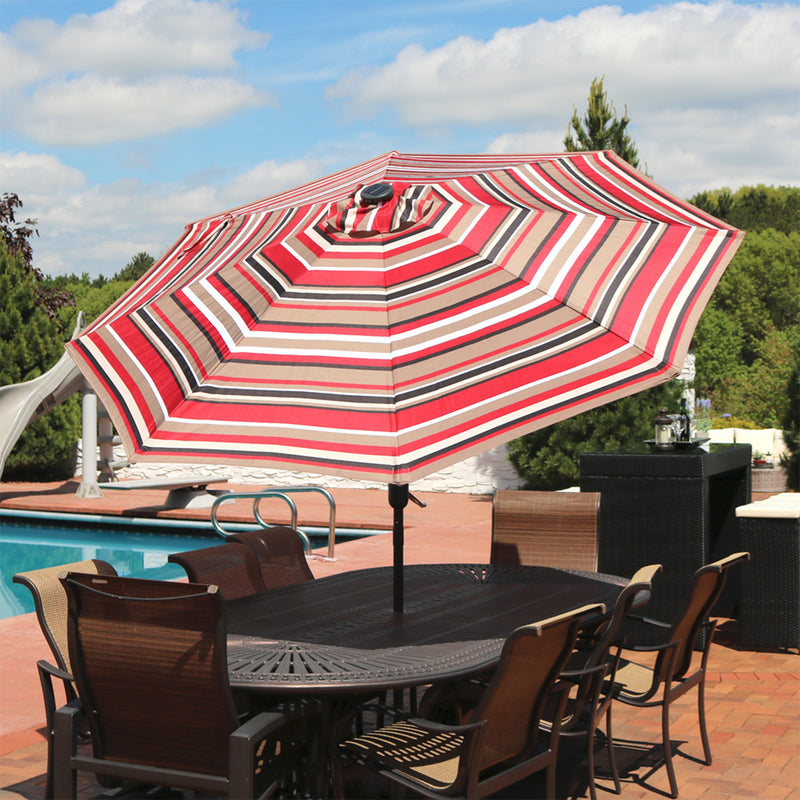 Sunnydaze Solar LED Lighted 9' Aluminum Umbrella with Tilt & Crank