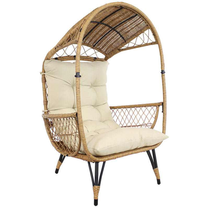 Sunnydaze Shaded Comfort Wicker Outdoor Egg Chair with Legs - 56.5" H