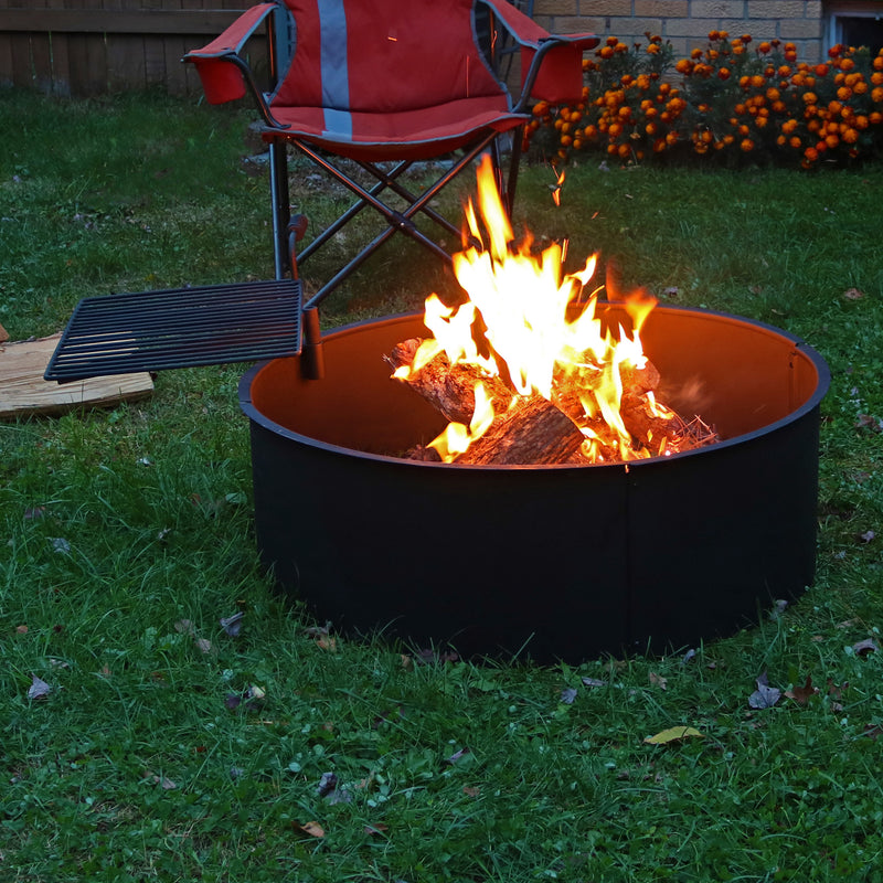 Sunnydaze 36" Metal Campfire Ring with Rotating Detachable Cooking Grate - Steel