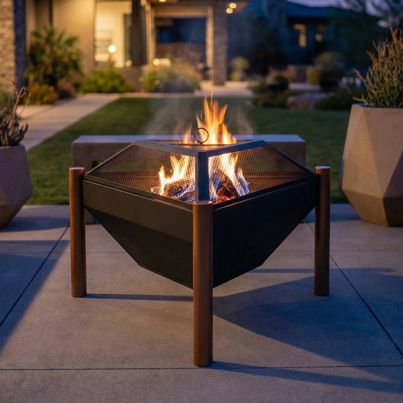 Sunnydaze Steel Outdoor Triangle Fire Pit and Side Table - 31