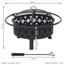 Sunnydaze Black Crossweave Wood Fire Pit with Cover, Spark Screen, Grate, and Poker