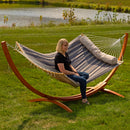 Sunnydaze Quilted Hammock with Curved Bamboo Spreader Bar and Pillow