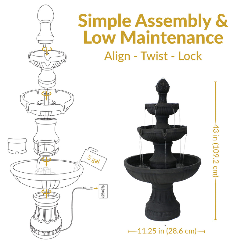 Sunnydaze Flower Blossom Outdoor Electric 3-Tier Water Fountain - 43" H