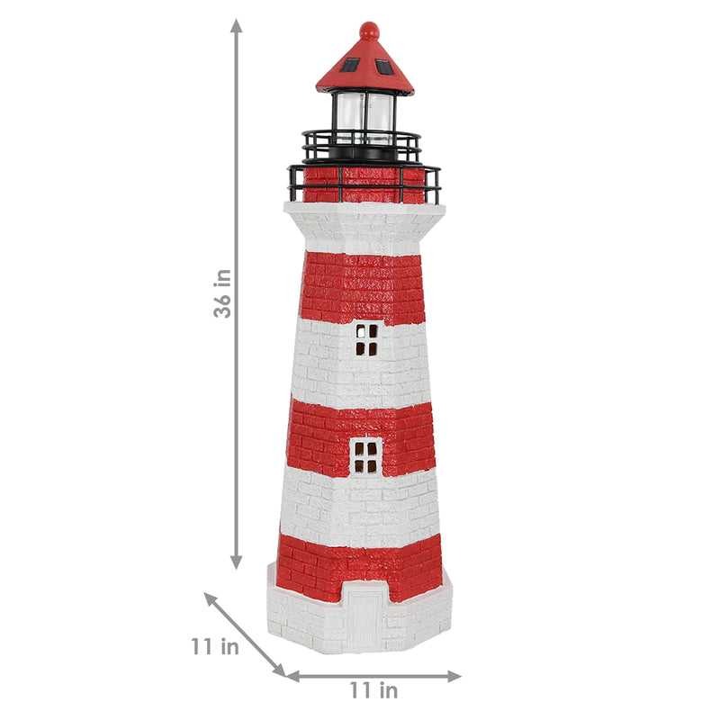 Sunnydaze Solar Striped LED Lighthouse Outdoor Decor - 36"