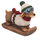 Sunnydaze 15" Playful Pup Winter Dachshund Statue on Sled in Sweater