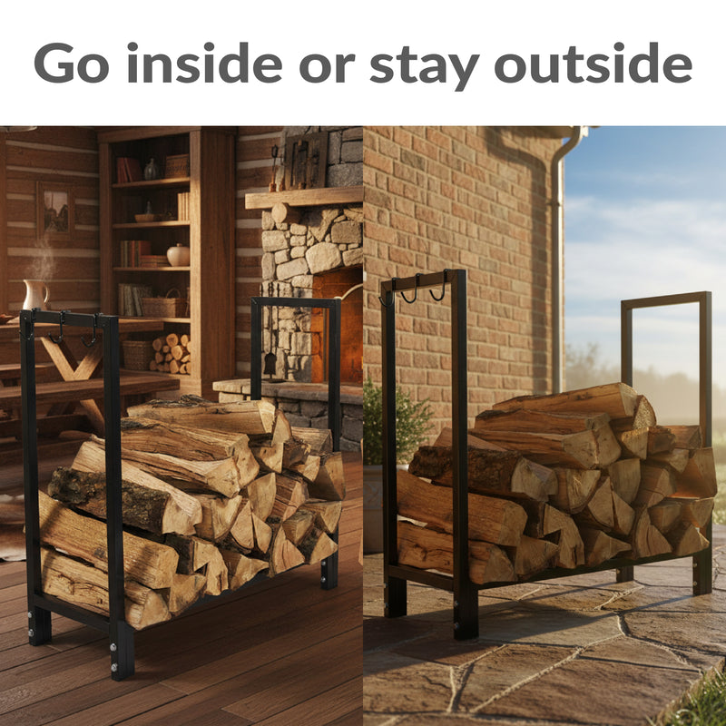 Sunnydaze Steel Firewood Log Rack with Cover - Black - 30"