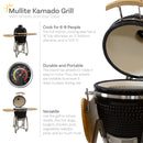 Sunnydaze Kamado Charcoal Grill and Smoker with Side Tables and Wheels