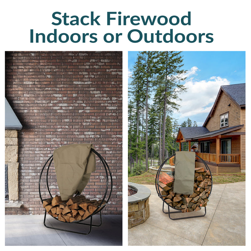 Sunnydaze Firewood Log Hoop Rack with Cover